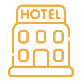 Yellow hotel icon with multiple windows and entrance